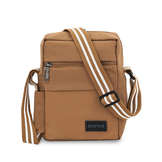 Storite Stylish Padded Canvas Small Sling Cross Body Bag - Brown, 25.5 x 8 x 18.5 cm