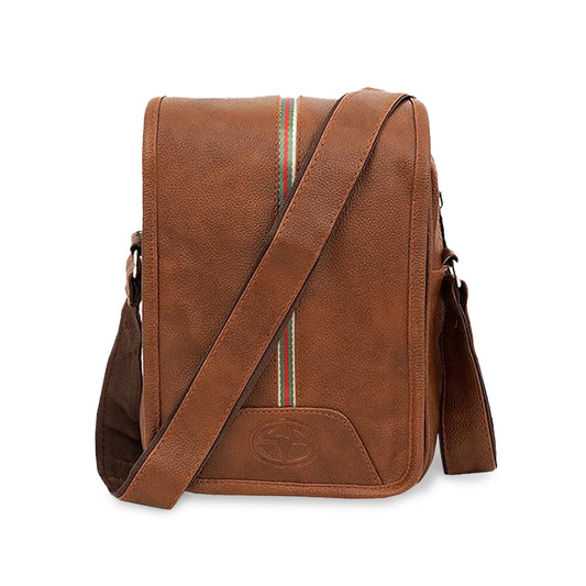 Storite Stylish Small Middle Strip PU Leather Sling Crossbody Bag for Men & Women - Coffee Brown