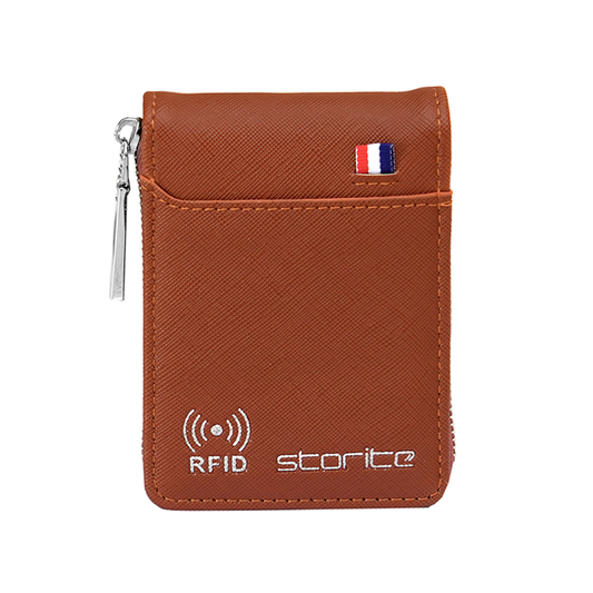 Storite - 9 Slot Vertical RFID PU Leather Card Holder - Light Brown