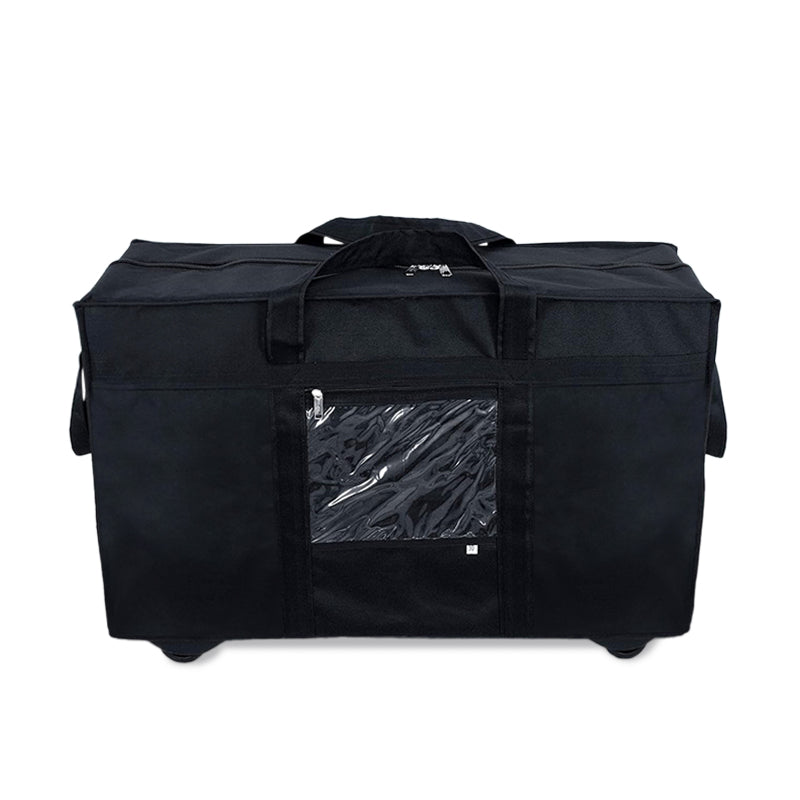 Storite 70cm Nylon Travel Duffle Bag with 5 Wheels & Front Transparent Pocket - Black