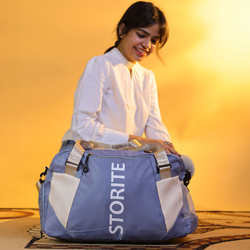 Storite Nylon 47 Cm Imported Travel Duffle Bag Stylish Weekender Overnight Luggage Bag for Women Blue