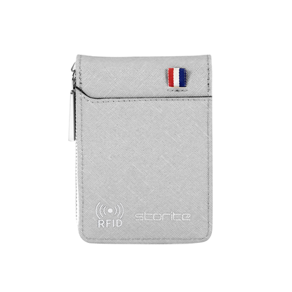 Storite - 9 Slot Vertical RFID PU Leather Card Holder - Grey