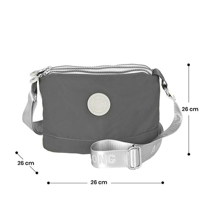 Storite Women's Nylon Crossbody Sling Bag Lightweight & Fashionable - Grey, 26 x 18 x 8 cm