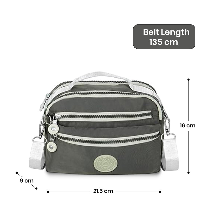 Storite Mini Nylon Sling Bag | Stylish Women's Crossbody Purse -Grey, 21.5 x 16 x 9 cm