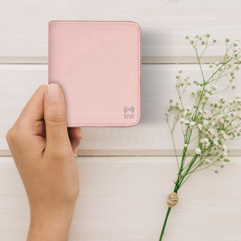 Storite Women's RFID Compact Leather Wallet - Pink, 10.4 cm x 9 cm