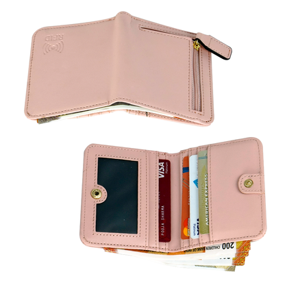 Storite Women's RFID Compact Leather Wallet - Pink, 10.4 cm x 9 cm