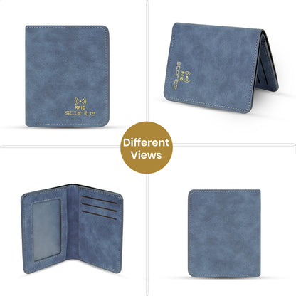 Storite RFID Blocking Men's Wallet – Slim Bifold Leather Wallet – Blue