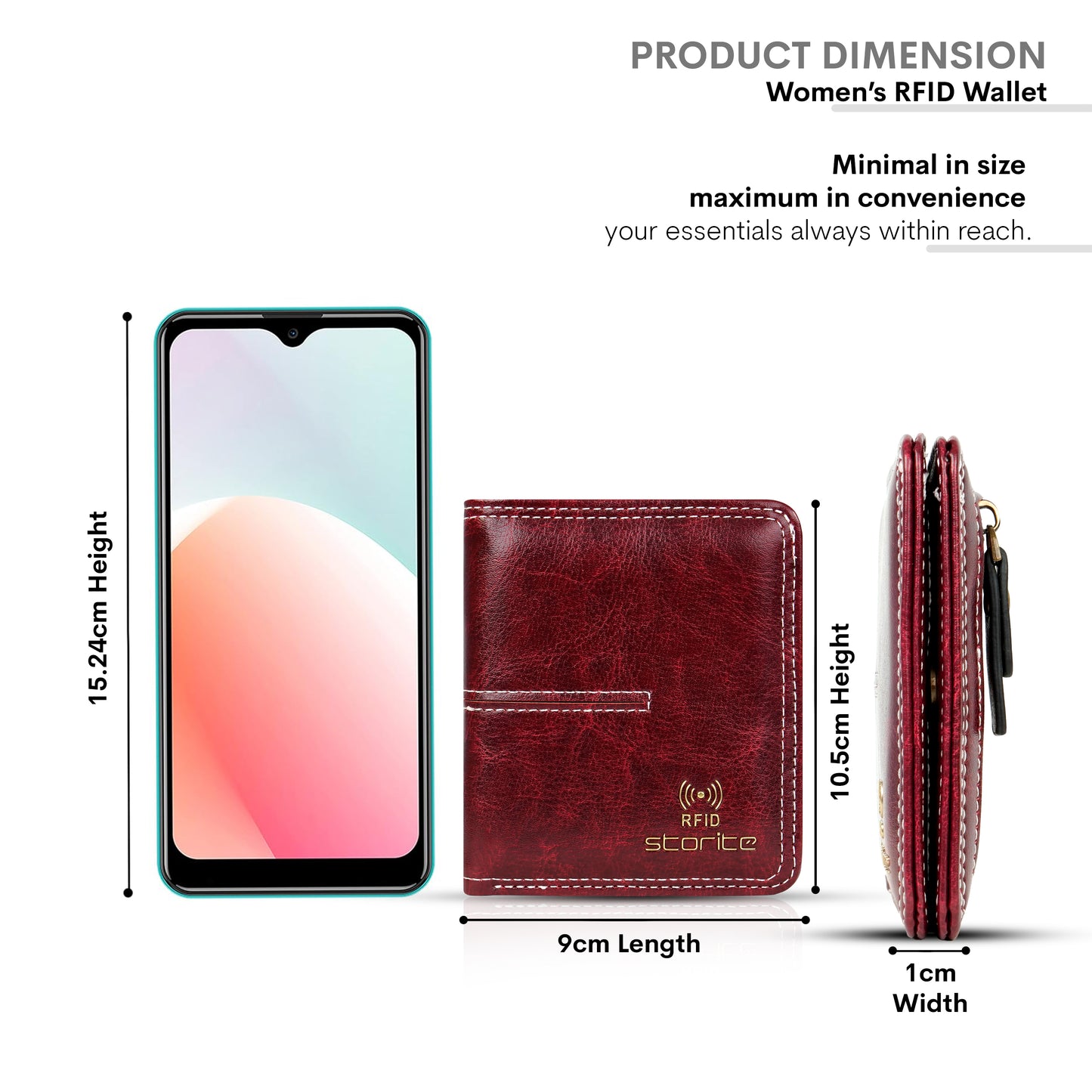 Storite RFID Blocking Women's Leather Small Compact Wallet Slim and Easy to Fit in Pocket,5 Card Slots,1 ID Window, Ladies Mini Purse Money Pocket with Button Closure -Red Wine