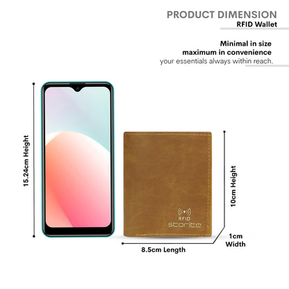 Storite RFID Blocking Tri-Fold Men’s Wallet Credit Card Holder Money Wallet Zipper Coin Purse - Dark Tan