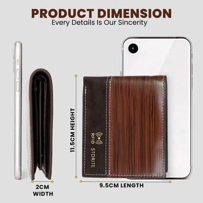 Storite RFID Blocking Men’s Bifold Front Block Wallet – Slim Leather Wallet with Card Slots – (D Wooden)