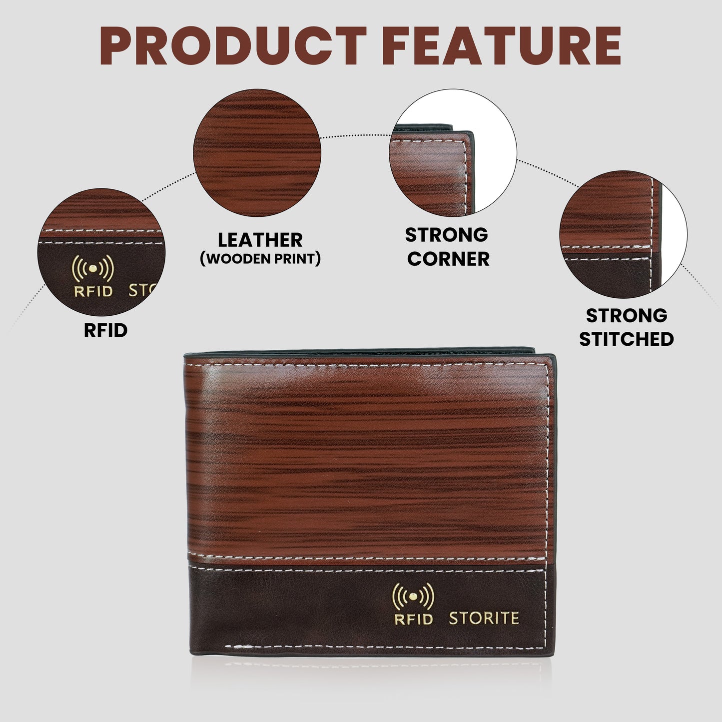 Storite RFID Blocking Men’s Bifold Front Block Wallet – Slim Leather Wallet with Card Slots – (D Wooden)