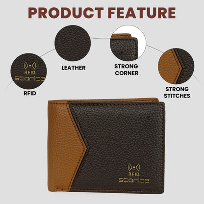 Storite RFID Blocking Men’s Bifold Front Block Wallet – Slim Leather Wallet with Card Slots – (Tan&Brown)