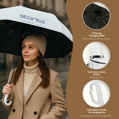 Storite UV Umbrella with Novelty Carabiner Handle, Travel Umbrellas for Rain and Sun Windproof Compact, Automatic Open Close, 10 Ribs, Portable Umbrella for Men and Women (Grey)