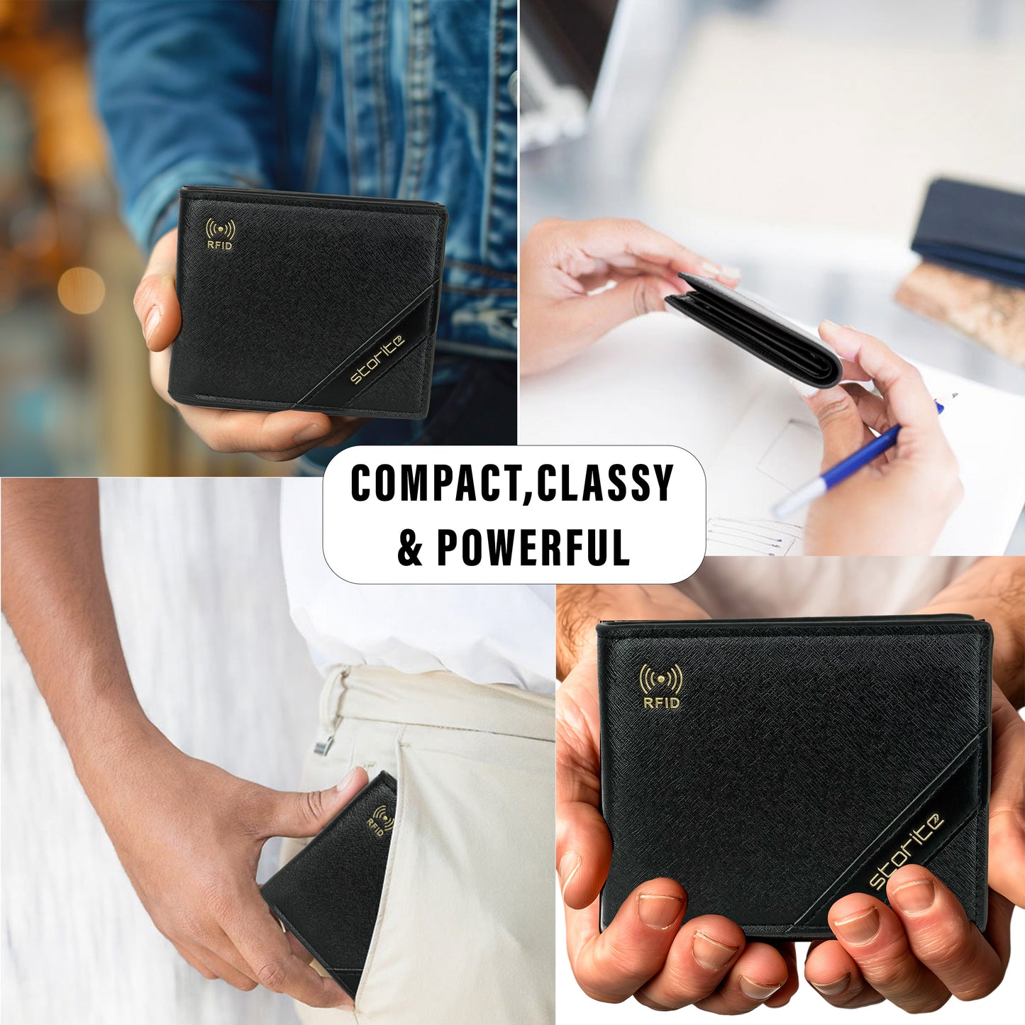 Storite RFID Blocking Bifold Men’s Wallet Credit Card Holder Money Wallet with Front Pocket Design - Black