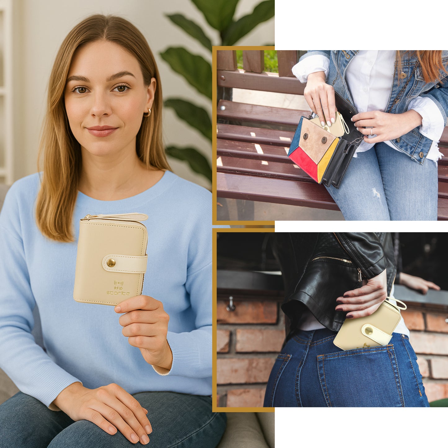 Storite Women's Stylish Compact Leather Wallet 5 Card Slots,1 ID Window, Ladies Mini Purse Money Pocket with Zipper Closure - Apricot