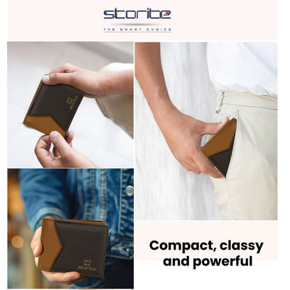 Storite RFID Blocking Men’s Bifold Front Block Wallet – Slim Leather Wallet with Card Slots – (Tan&Brown)