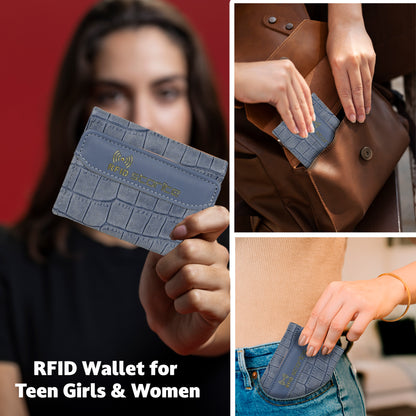 Storite RFID Wallets for Teen Girl Women PU Leather Trifold Small Wallet with 5 Card Slots,1 ID Window & 1 Cash Slot Purse Holder with ID Window for Girls Women - Blue