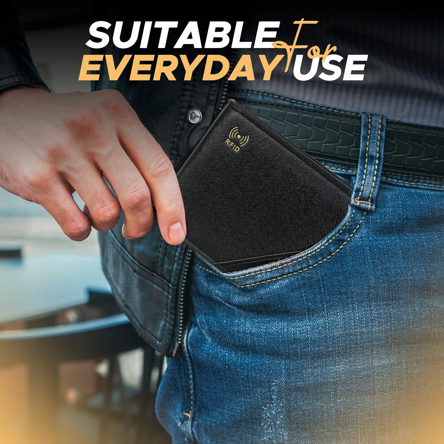 Storite RFID Blocking Bifold Men’s Wallet Credit Card Holder Money Wallet with Front Pocket Design - Black