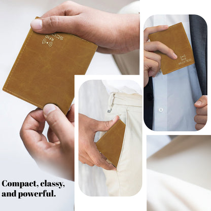 Storite RFID Blocking Tri-Fold Men’s Wallet Credit Card Holder Money Wallet Zipper Coin Purse - Dark Tan