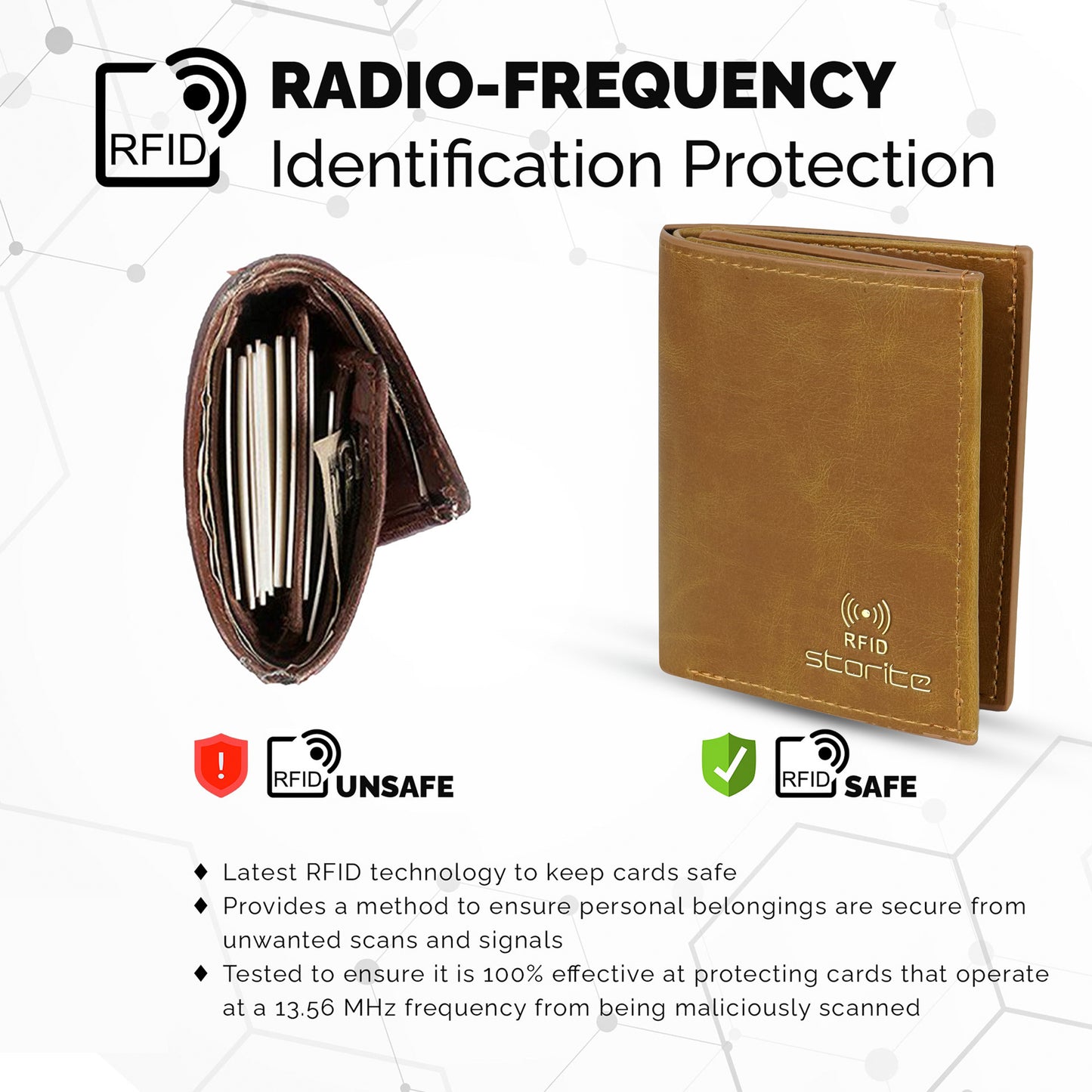 Storite RFID Blocking Tri-Fold Men’s Wallet Credit Card Holder Money Wallet Zipper Coin Purse - Dark Tan