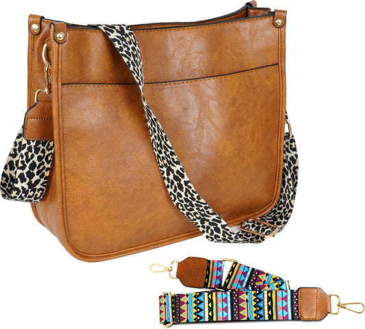 Storite Brown Women Sling Bag PU Lather One Side Shoulder Bag with Two Printed Adjustable Strap