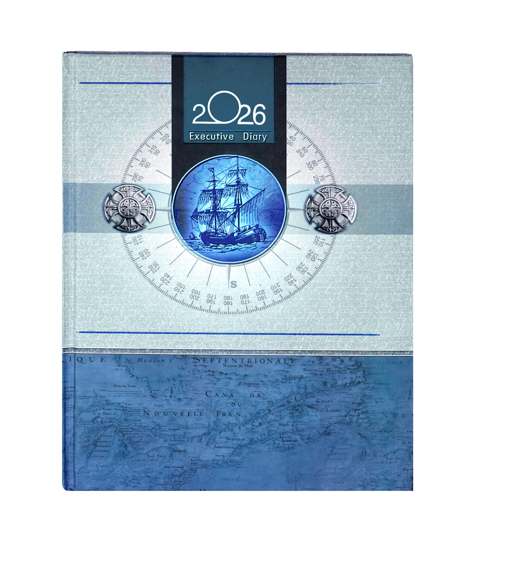 Storite Executive Planner Organizer Hard Bound Notebook Diary 2026 with Sunday Half Page (Big, Grey Blue)