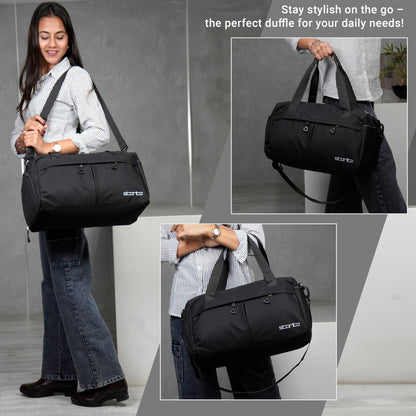 Storite Nylon Multi Purpose Travel Duffle Bag for Women, Lightweight Waterproof Backpack Carry Luggage Bag with Shoe Compartment (Black)