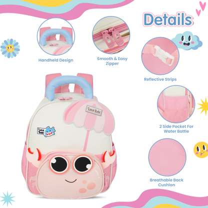 Storite Crab Design Kids Backpack – Cute & Lightweight School Bag for Preschool & Kindergarten – Pink