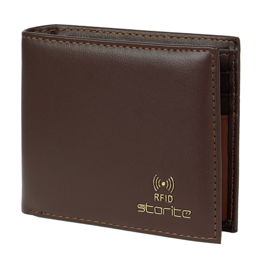 Storite RFID Blocking Bifold Men’s Wallet Credit Card Holder Money Wallet with Front Pocket Design - D Brown
