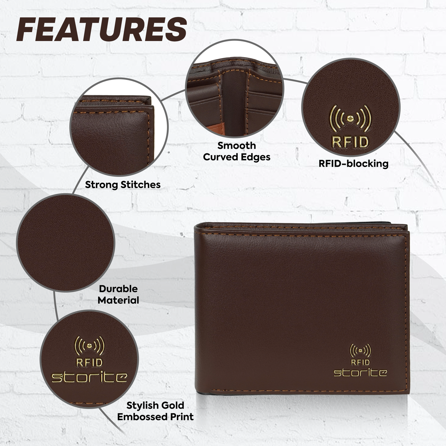 Storite RFID Blocking Bifold Men’s Wallet Credit Card Holder Money Wallet with Front Pocket Design - D Brown