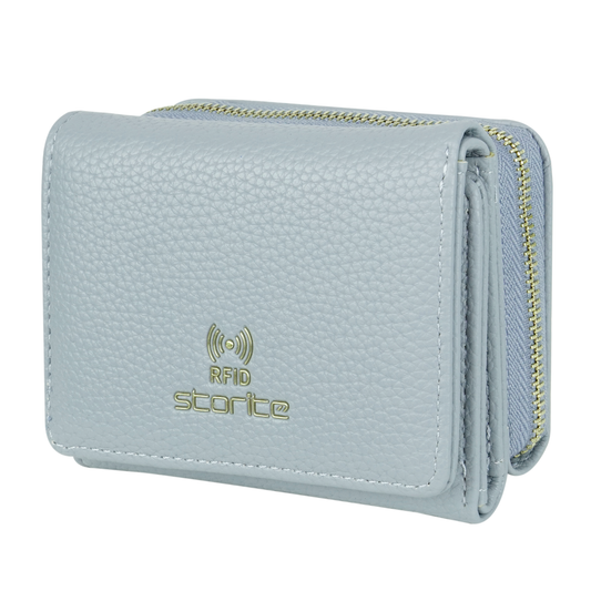 Storite Women's Wallets RFID Blocking Leather Credit Card Holder Ladies Wallet Purse with 5 Card Slots, 1 ID Window, 1 Zipper Pocket for The Coin and Keys & 1 deep Cash Slot - Light Blue