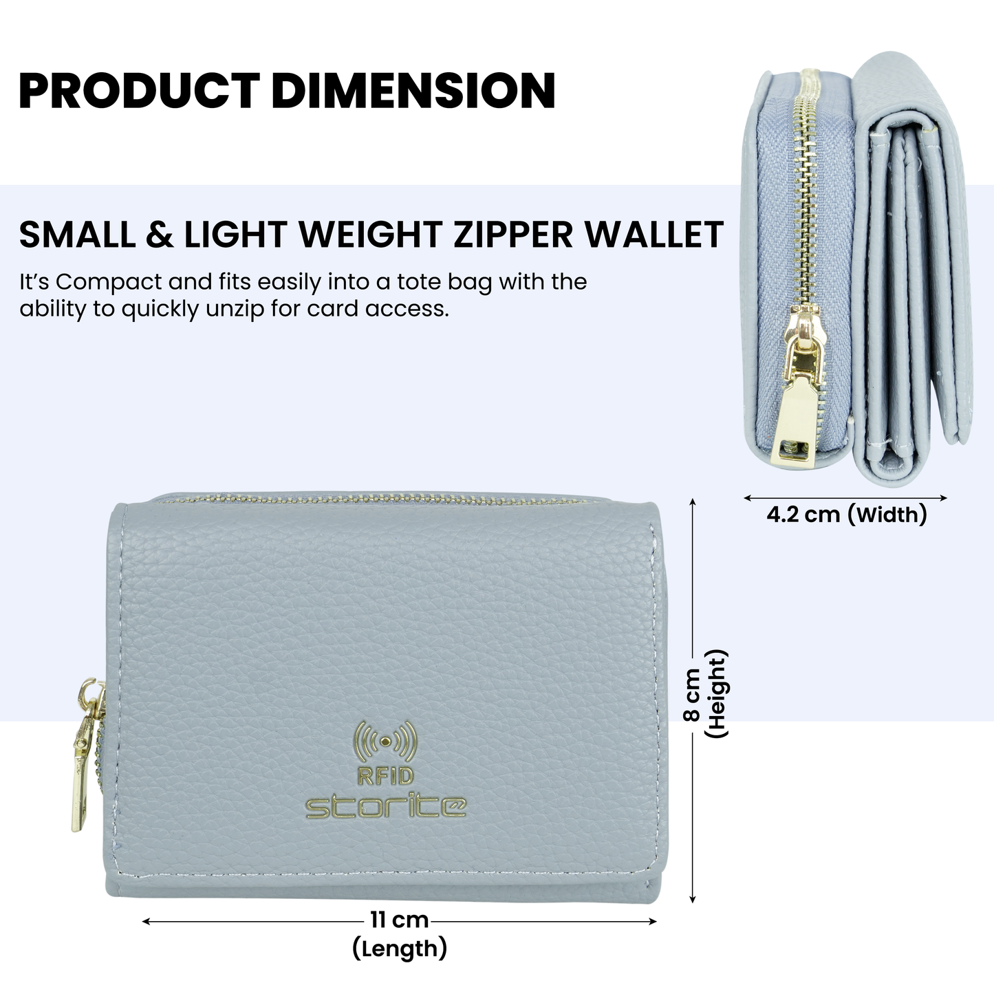 Storite Women's Wallets RFID Blocking Leather Credit Card Holder Ladies Wallet Purse with 5 Card Slots, 1 ID Window, 1 Zipper Pocket for The Coin and Keys & 1 deep Cash Slot - Light Blue