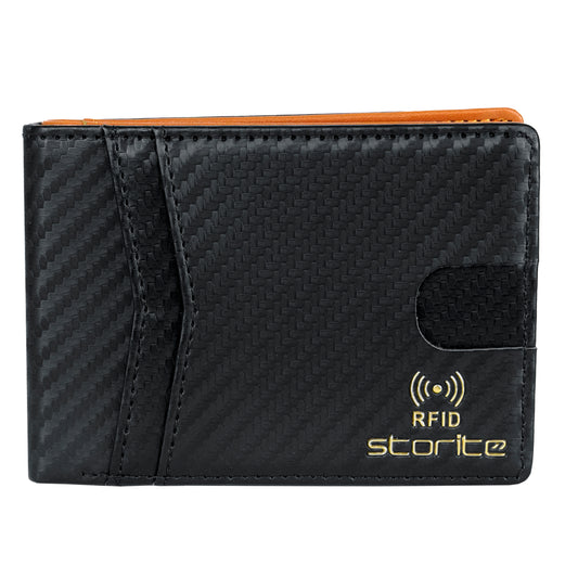 Storite Men's RFID Bifold Wallet – Slim Leather Wallet with Card Slots – Tan and Black