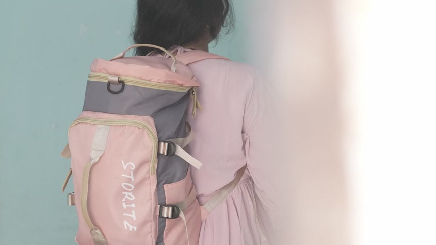 Storite Lightweight Waterproof Duffle Bag - Small Travel Gym Backpack With Shoe Compartment (Pink/Grey, 43x25x26cm)