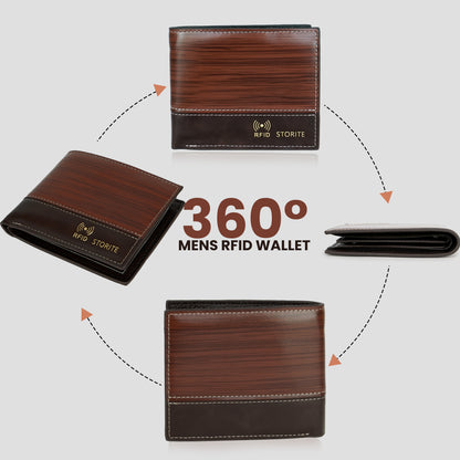 Storite RFID Blocking Men’s Bifold Front Block Wallet – Slim Leather Wallet with Card Slots – (D Wooden)