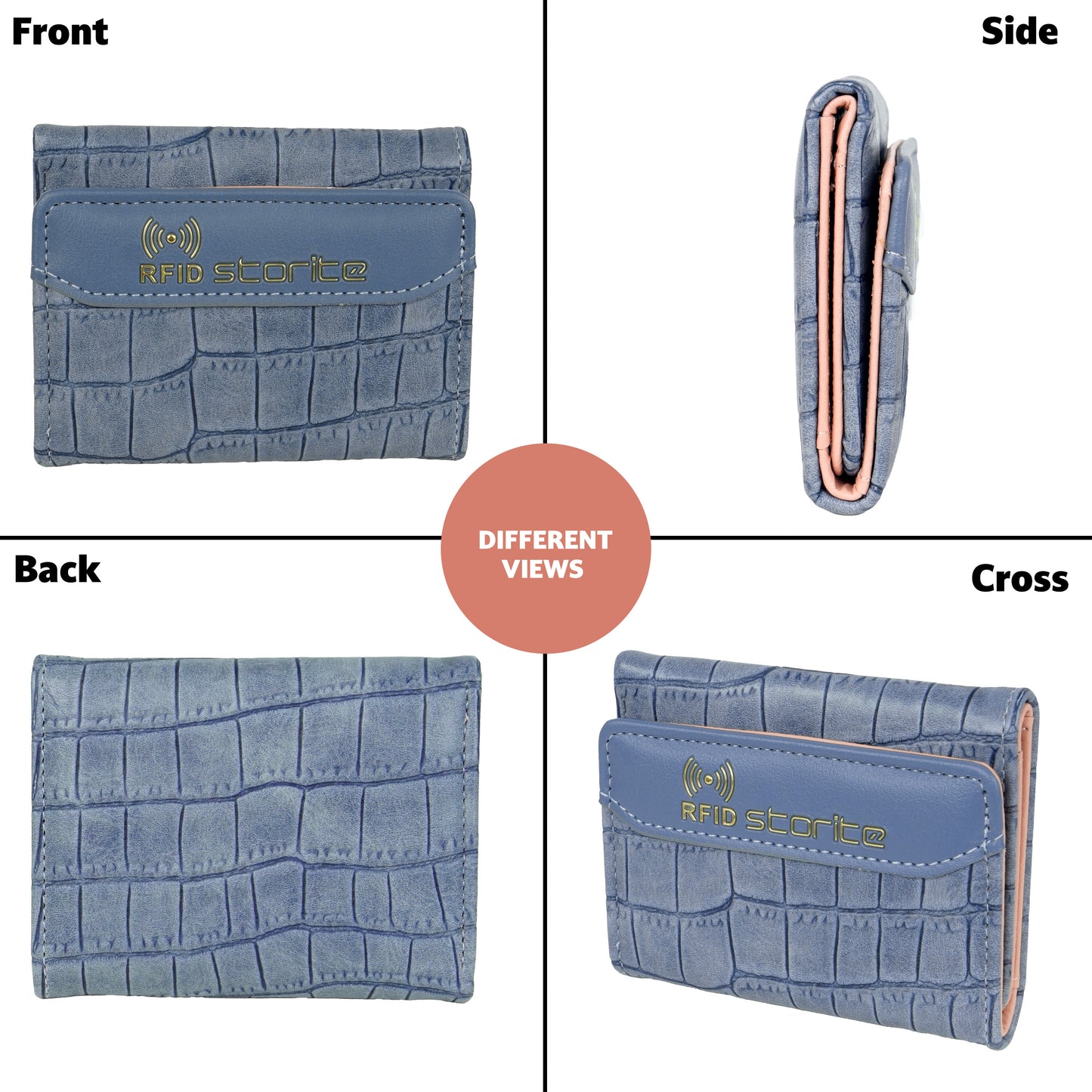 Storite RFID Wallets for Teen Girl Women PU Leather Trifold Small Wallet with 5 Card Slots,1 ID Window & 1 Cash Slot Purse Holder with ID Window for Girls Women - Blue