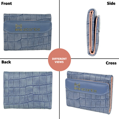 Storite RFID Wallets for Teen Girl Women PU Leather Trifold Small Wallet with 5 Card Slots,1 ID Window & 1 Cash Slot Purse Holder with ID Window for Girls Women - Blue