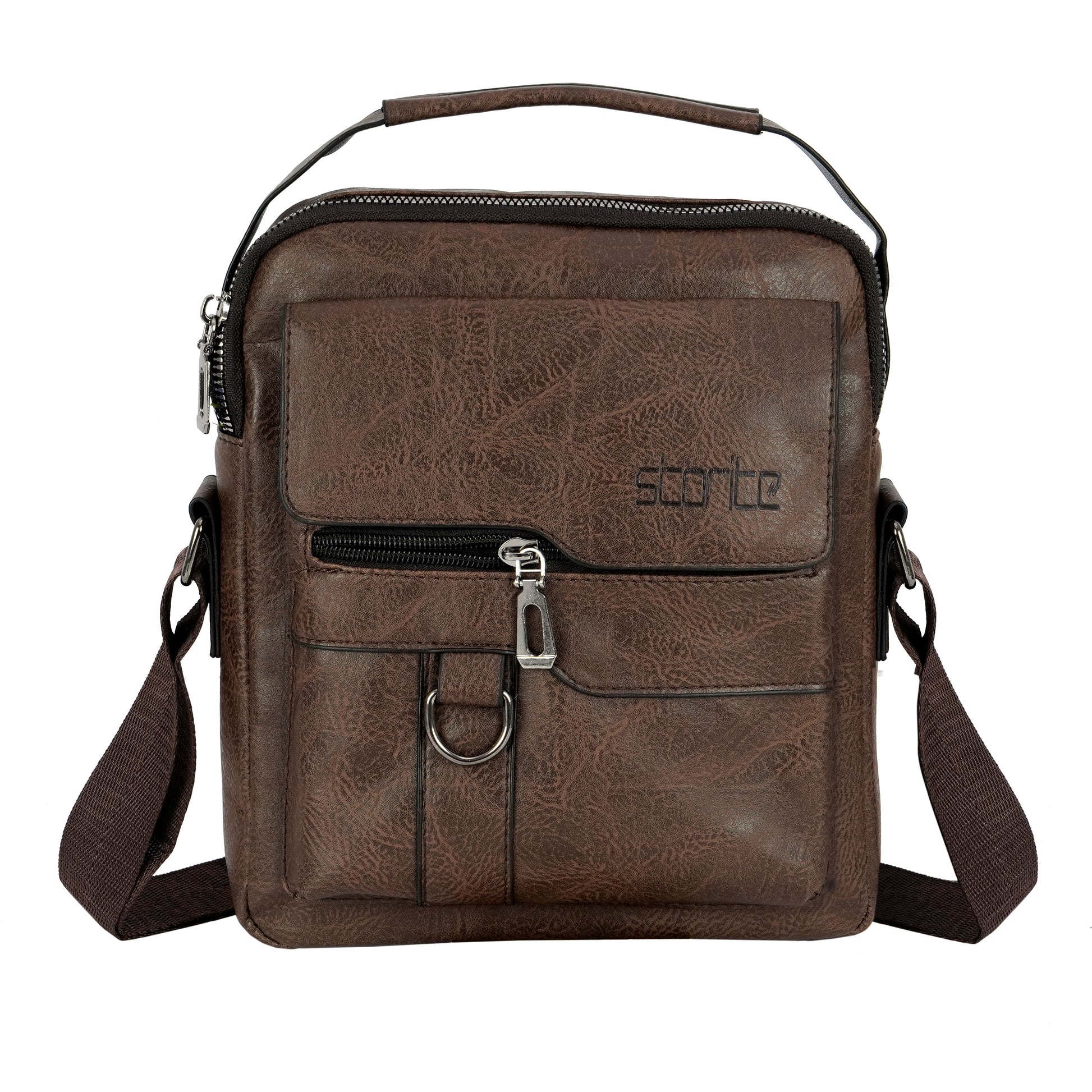 Storite Brown PU Leather Sling Bag for Men Stylish Crossbody Travel Bag