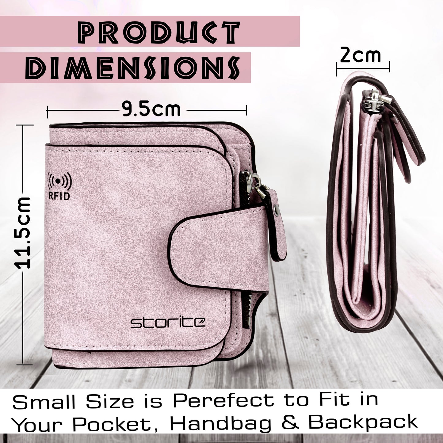 Storite Unisex RFID Blocking Leather Wallet Compact Mini Purse with Button Closure, 6 Card Slots - Pink