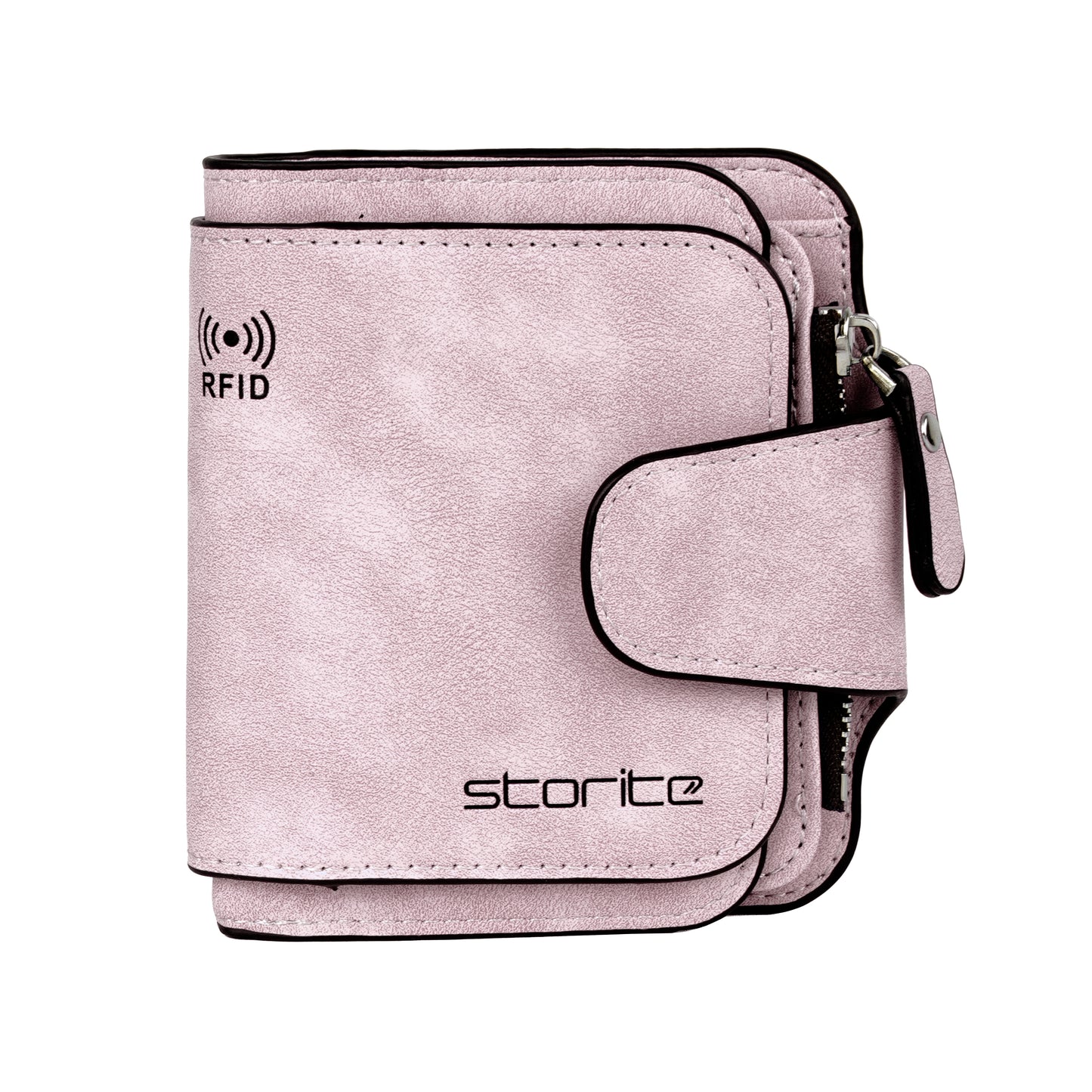 Storite Unisex RFID Blocking Leather Wallet Compact Mini Purse with Button Closure, 6 Card Slots - Pink