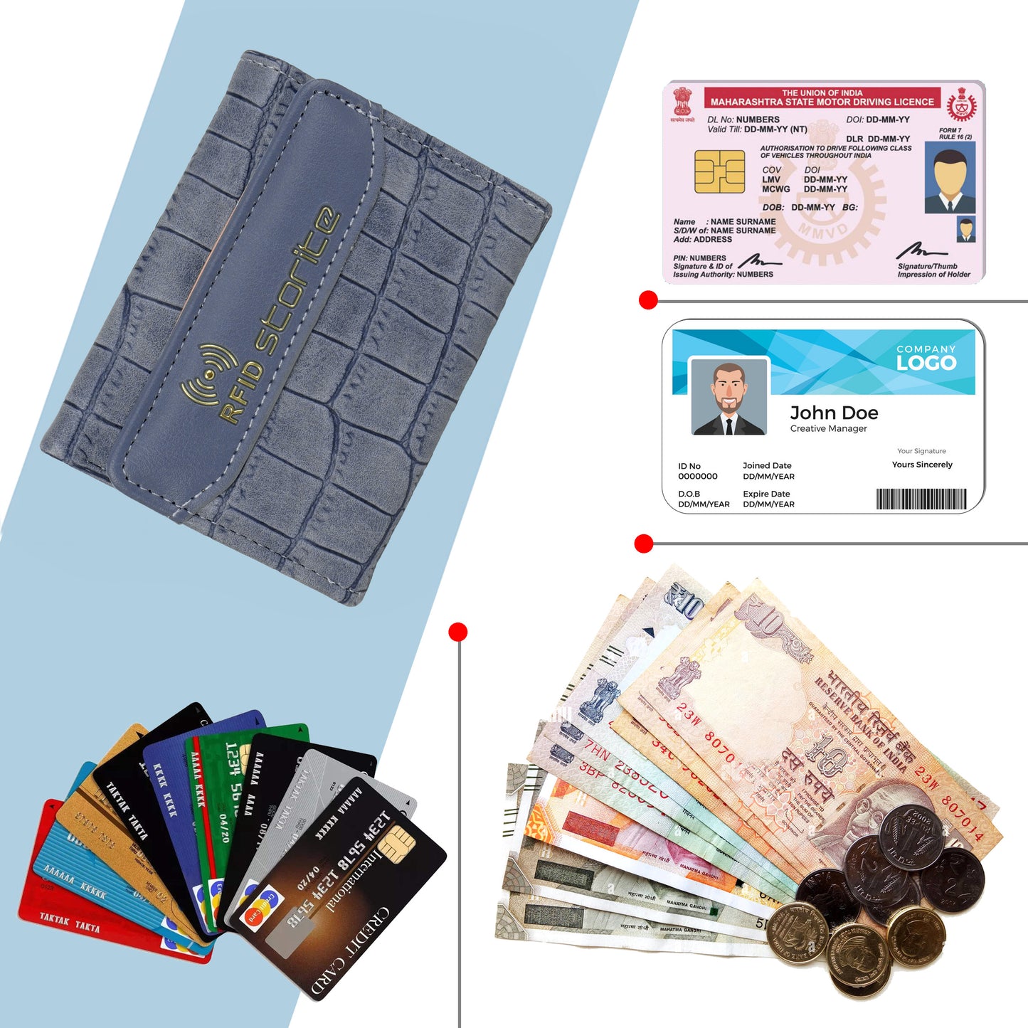 Storite RFID Wallets for Teen Girl Women PU Leather Trifold Small Wallet with 5 Card Slots,1 ID Window & 1 Cash Slot Purse Holder with ID Window for Girls Women - Blue
