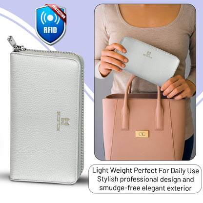 Storite 36 Slot RFID PU Leather Credit Debit Card Holder Wallet Money Zipper Coin Purse for Women - Grey