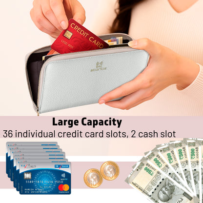Storite 36 Slot RFID PU Leather Credit Debit Card Holder Wallet Money Zipper Coin Purse for Women - Grey